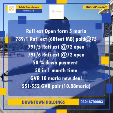 Residential Plot for Sale in Golf Phase 1 -  Bahria Town, Lahore - (BP-180615)