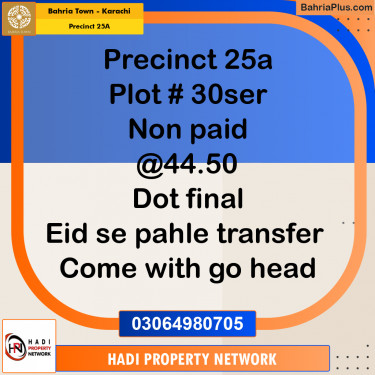 125 Sq. Yards Residential Plot for Sale in Precinct 25A -  Bahria Town, Karachi - (BP-180617)