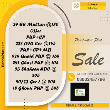 Residential Plot for Sale in Sector D - EE Multan Block -  Bahria Town, Lahore - (BP-180664)