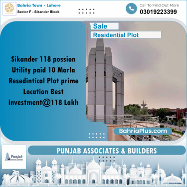 Residential Plot for Sale in Sector F - Sikander Block -  Bahria Town, Lahore - (BP-180686)