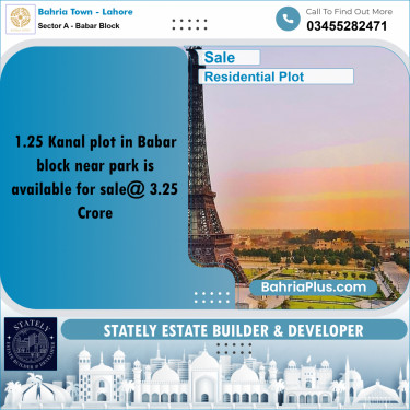 Residential Plot for Sale in Sector A - Babar Block -  Bahria Town, Lahore - (BP-180717)