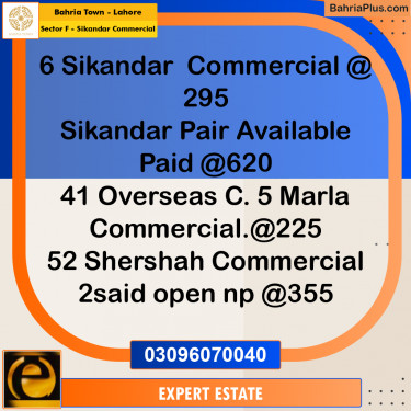 Commercial Plot for Sale in Sector F - Sikandar Commercial -  Bahria Town, Lahore - (BP-180731)