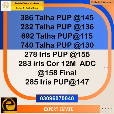 Residential Plot for Sale in Sector F - Talha Block -  Bahria Town, Lahore - (BP-180735)
