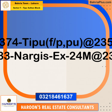 Residential Plot for Sale in Sector F - Tipu Sultan Block -  Bahria Town, Lahore - (BP-180777)