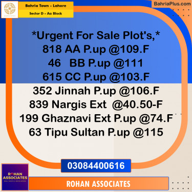 Residential Plot for Sale in Sector D - AA Block -  Bahria Town, Lahore - (BP-180779)