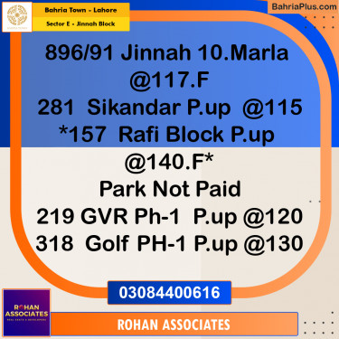 Residential Plot for Sale in Sector E - Jinnah Block -  Bahria Town, Lahore - (BP-180786)