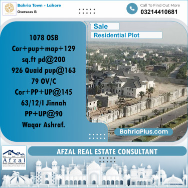 Residential Plot for Sale in Overseas B -  Bahria Town, Lahore - (BP-180797)