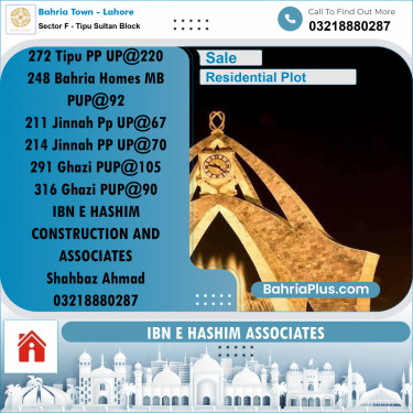 Residential Plot for Sale in Sector F - Tipu Sultan Block -  Bahria Town, Lahore - (BP-180802)