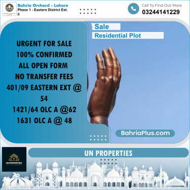 Residential Plot for Sale in Phase 1 - Eastern District Ext. II -  Bahria Orchard, Lahore - (BP-180840)
