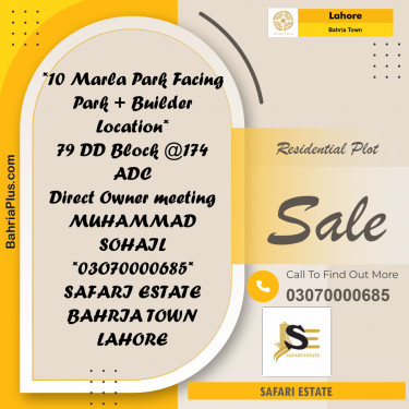 Residential Plot for Sale in Sector D - DD Block -  Bahria Town, Lahore - (BP-180871)