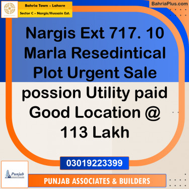 Residential Plot for Sale in Sector C - Nargis/Hussain Ext. -  Bahria Town, Lahore - (BP-180935)