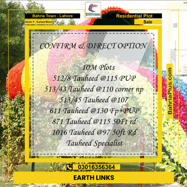 Residential Plot for Sale in Sector F - Tauheed Block -  Bahria Town, Lahore - (BP-180986)