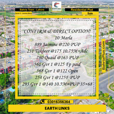 Residential Plot for Sale in Sector C - Jasmine Block -  Bahria Town, Lahore - (BP-180993)