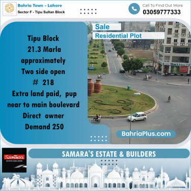 Residential Plot for Sale in Sector F - Tipu Sultan Block -  Bahria Town, Lahore - (BP-181068)