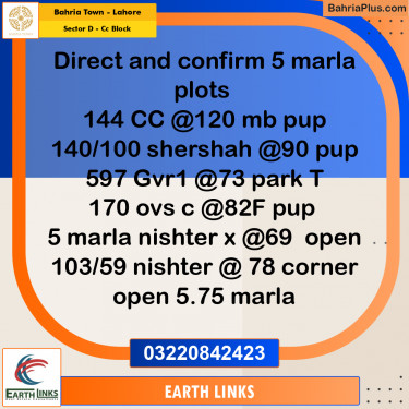 Residential Plot for Sale in Sector D - CC Block -  Bahria Town, Lahore - (BP-181173)