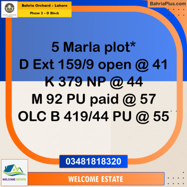 Residential Plot for Sale in Phase 2 - D Block -  Bahria Orchard, Lahore - (BP-181205)