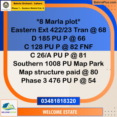 Residential Plot for Sale in Phase 1 - Eastern District Ext. II -  Bahria Orchard, Lahore - (BP-181207)