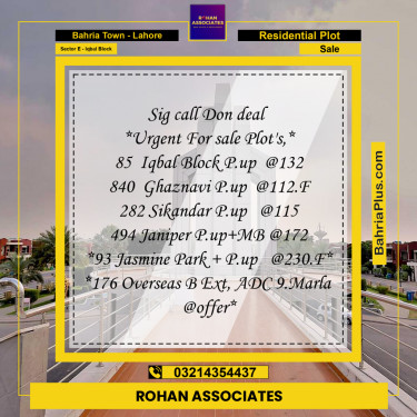 Residential Plot for Sale in Sector E - Iqbal Block -  Bahria Town, Lahore - (BP-181217)