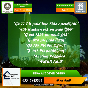 Residential Plot for Sale in Phase 4 - G2 Block -  Bahria Orchard, Lahore - (BP-181280)