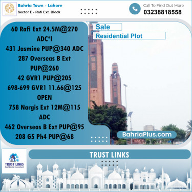 Residential Plot for Sale in Sector E - Rafi Ext. Block -  Bahria Town, Lahore - (BP-181317)