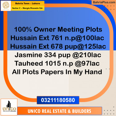 Residential Plot for Sale in Sector C - Nargis/Hussain Ext. -  Bahria Town, Lahore - (BP-181330)
