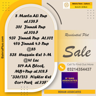 Residential Plot for Sale in Sector B - Ali Block -  Bahria Town, Lahore - (BP-181331)