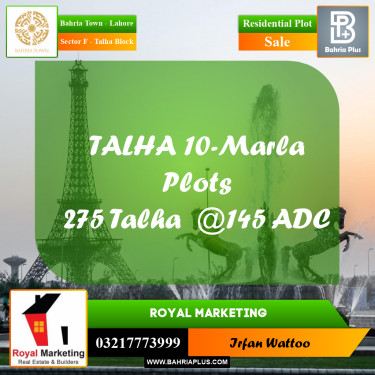 Residential Plot for Sale in Sector F - Talha Block -  Bahria Town, Lahore - (BP-181398)