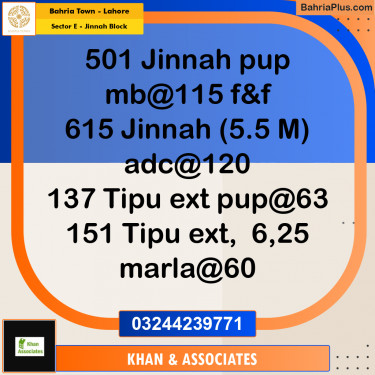Residential Plot for Sale in Sector E - Jinnah Block -  Bahria Town, Lahore - (BP-181424)
