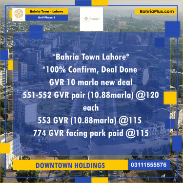 Residential Plot for Sale in Golf Phase 1 -  Bahria Town, Lahore - (BP-181440)