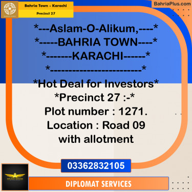 Residential Plot for Sale in Precinct 27 -  Bahria Town, Karachi - (BP-181467)