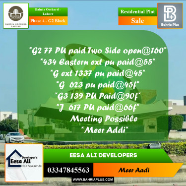 Residential Plot for Sale in Phase 4 - G2 Block -  Bahria Orchard, Lahore - (BP-181485)
