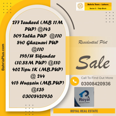 Residential Plot for Sale in Sector C - Tulip Block -  Bahria Town, Lahore - (BP-181495)