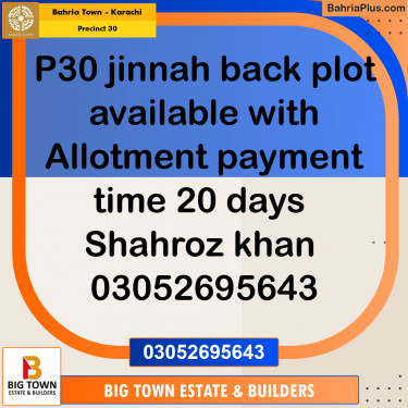 250 Sq. Yards Residential Plot for Sale in Precinct 30 -  Bahria Town, Karachi - (BP-181554)