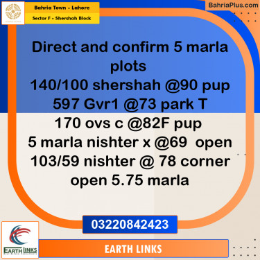 Residential Plot for Sale in Sector F - Shershah Block -  Bahria Town, Lahore - (BP-181568)