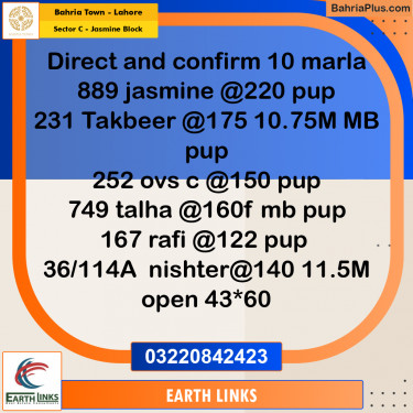 Residential Plot for Sale in Sector C - Jasmine Block -  Bahria Town, Lahore - (BP-181570)