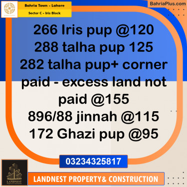Residential Plot for Sale in Sector C - Iris Block -  Bahria Town, Lahore - (BP-181604)