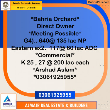 Residential Plot for Sale in Phase 4 - G4 Block -  Bahria Orchard, Lahore - (BP-181621)