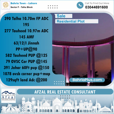 Residential Plot for Sale in Sector F - Talha Block -  Bahria Town, Lahore - (BP-181633)