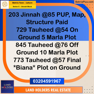 Residential Plot for Sale in Sector E - Jinnah Block -  Bahria Town, Lahore - (BP-181671)
