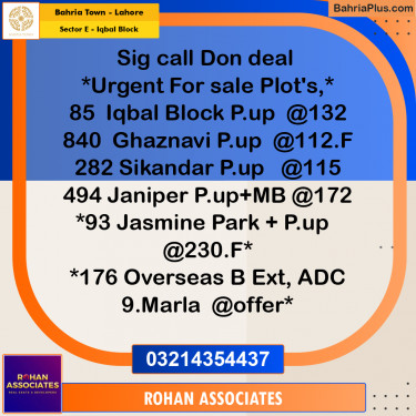 Residential Plot for Sale in Sector E - Iqbal Block -  Bahria Town, Lahore - (BP-181676)