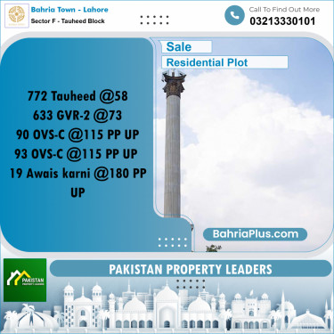 Residential Plot for Sale in Sector F - Tauheed Block -  Bahria Town, Lahore - (BP-181704)