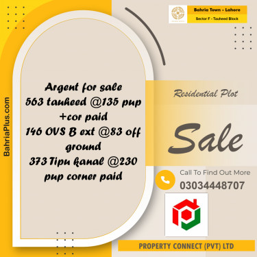 Residential Plot for Sale in Sector F - Tauheed Block -  Bahria Town, Lahore - (BP-181754)