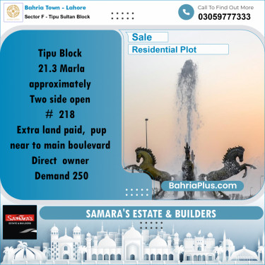 Residential Plot for Sale in Sector F - Tipu Sultan Block -  Bahria Town, Lahore - (BP-181846)