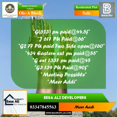 Residential Plot for Sale in OLC-A Block -  Bahria Orchard, Lahore - (BP-181913)
