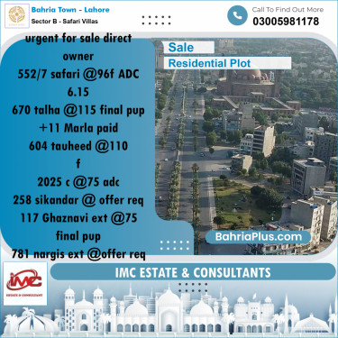 Residential Plot for Sale in Sector B - Safari Villas -  Bahria Town, Lahore - (BP-181962)