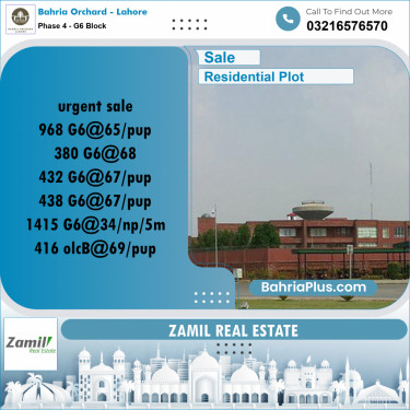 Residential Plot for Sale in Phase 4 - G6 Block -  Bahria Orchard, Lahore - (BP-181994)
