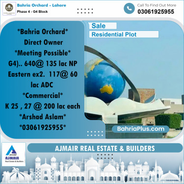 Residential Plot for Sale in Phase 4 - G4 Block -  Bahria Orchard, Lahore - (BP-182000)