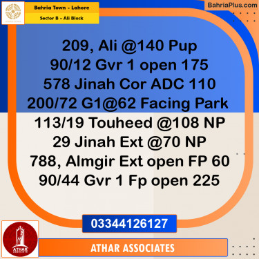 Residential Plot for Sale in Sector B - Ali Block -  Bahria Town, Lahore - (BP-182063)