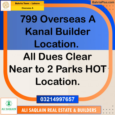 Residential Plot for Sale in Overseas A -  Bahria Town, Lahore - (BP-182065)