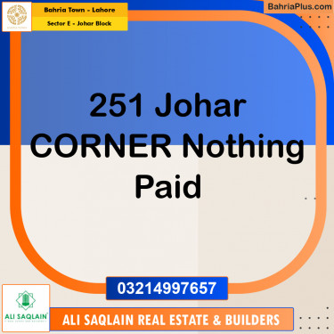 Residential Plot for Sale in Sector E - Johar Block -  Bahria Town, Lahore - (BP-182066)